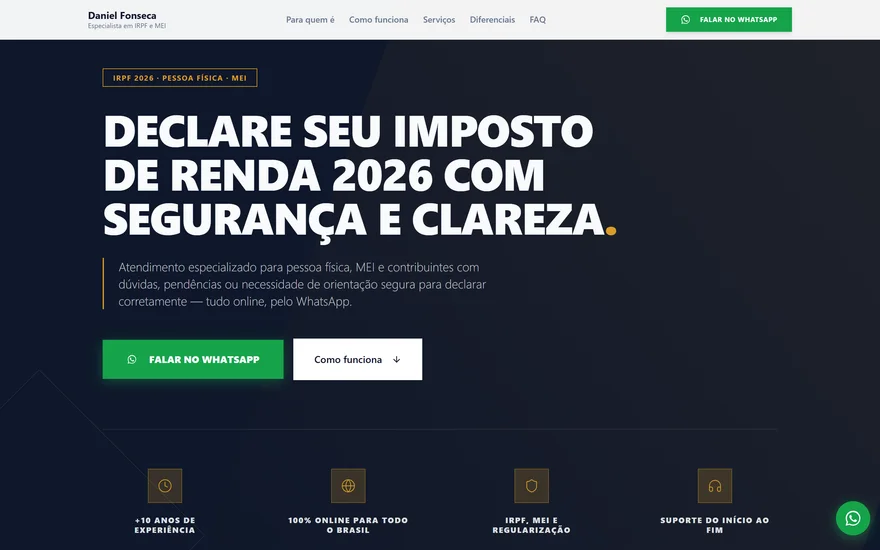 Abertura de danielfonsecairpf.com.br no computador