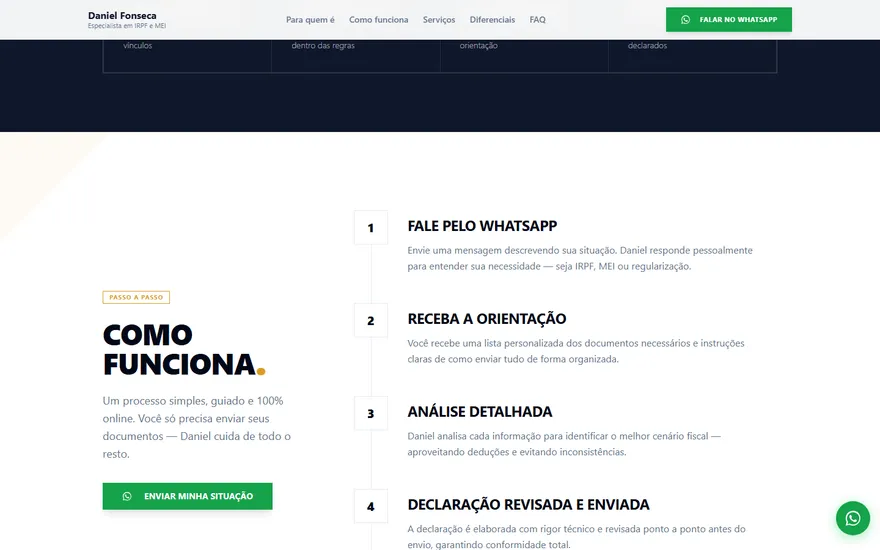Seção Como funciona do site do Daniel no computador